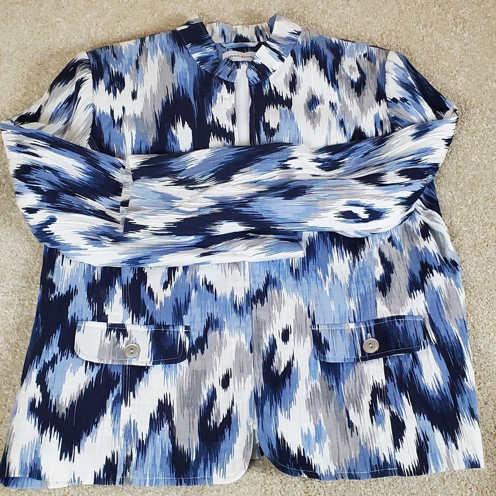 Alfred Dunner Women's Jacket SZ 18 Blue Gray & White Lined Pockets Full Zip NWOT